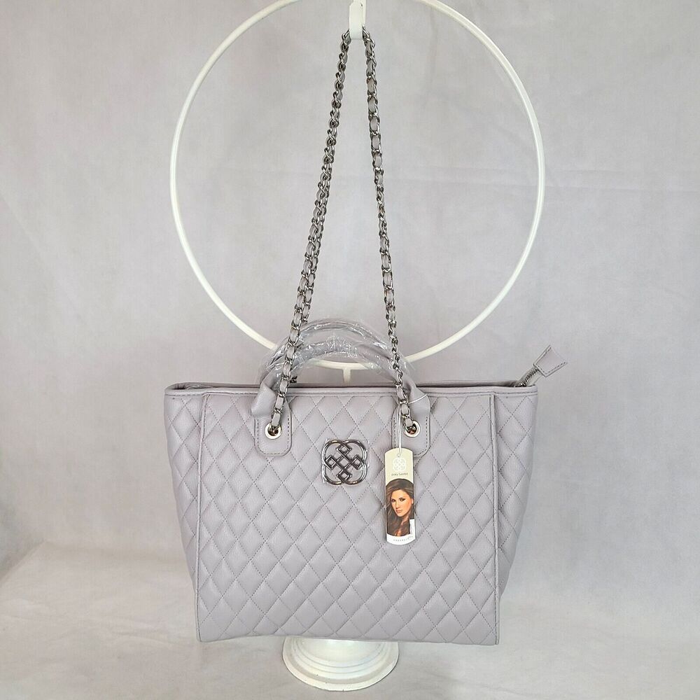 New DAISY FUENTES Gray Quilted Vegan Leather Zip Top Double Handle Tote Bag $108